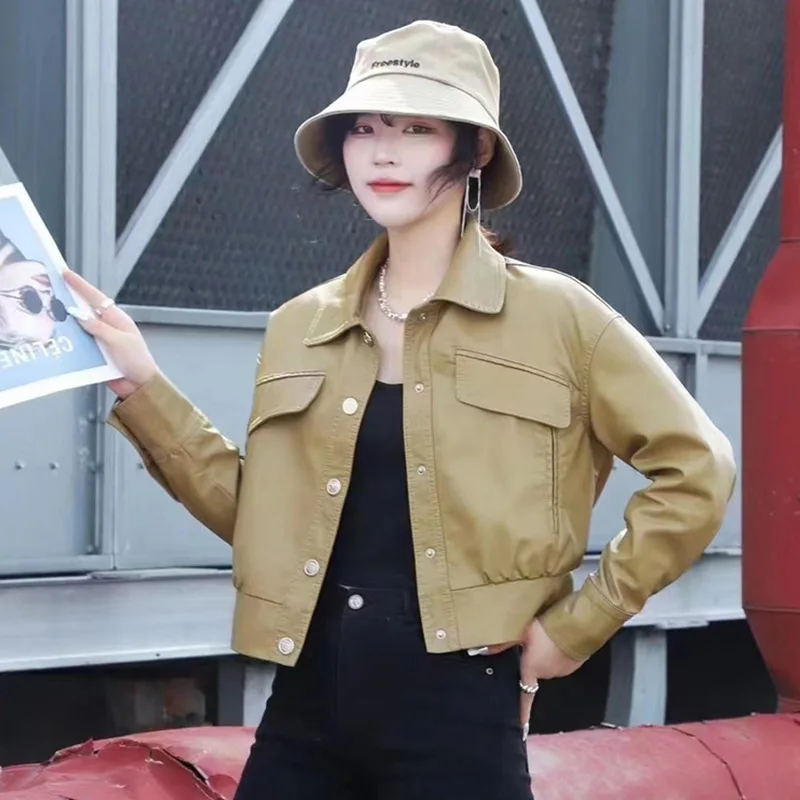 Повседневная женская кожаная куртка 2023 новый стиль весна-осень корейская версия