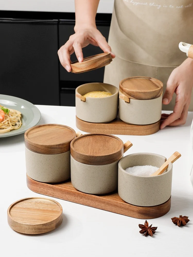 

Modern Ceramic Seasoning Jar Set Household Kitchen Sugar Salt Jar with Lid Jar Large Capacity Food Storage Box Kitchen Container