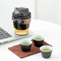 tea set portable travel tea set simple kung fu teapot tea cup cute cat outdoor one pot three cups glass ceramics tea cup set