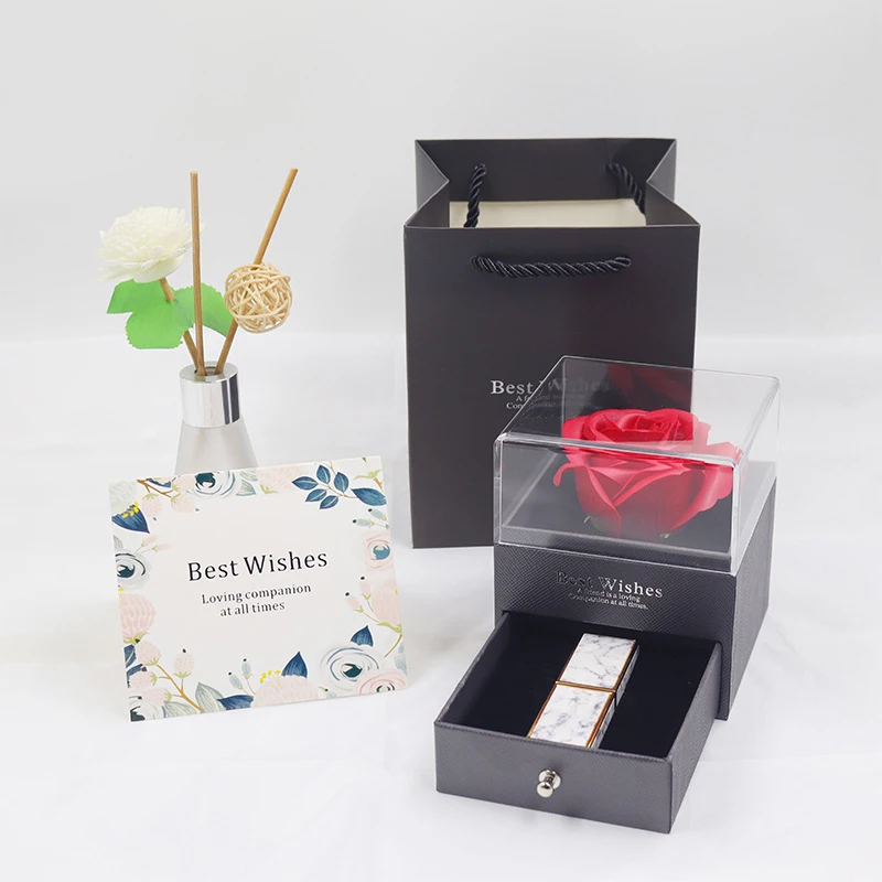 

New Transparent Acrylic Jewelry Box Portable Necklace Earring Ring Lipstick Gift Storage Box Preserved Flower Jewelry Box