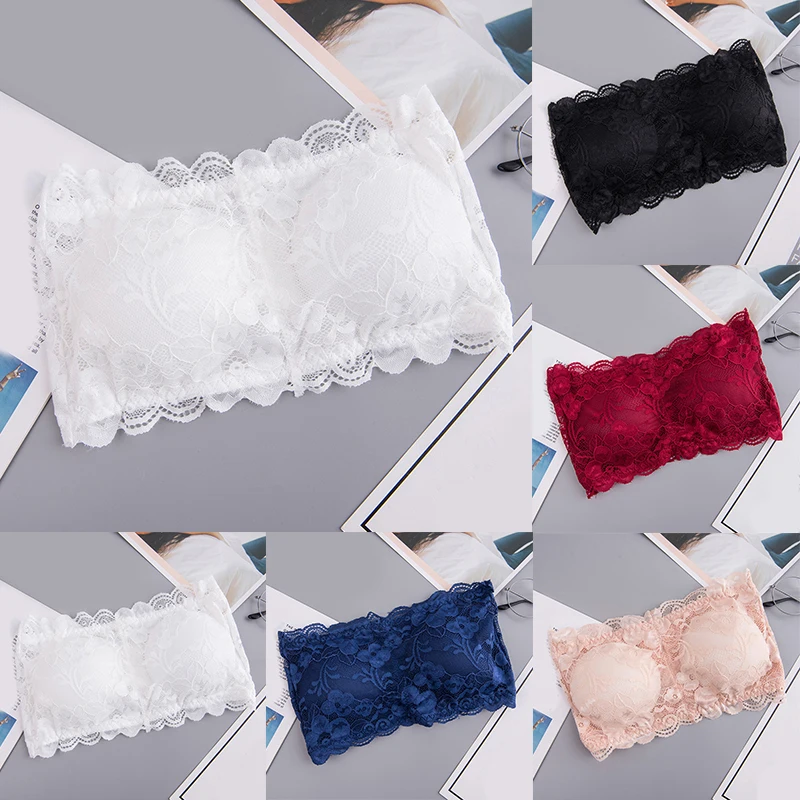 

Floral Push Up Women Chest Wrap No-Slip Lace Women Strapless Bra With Pad Fashion Sexy Female Strapless Chest Wrap Lingerie