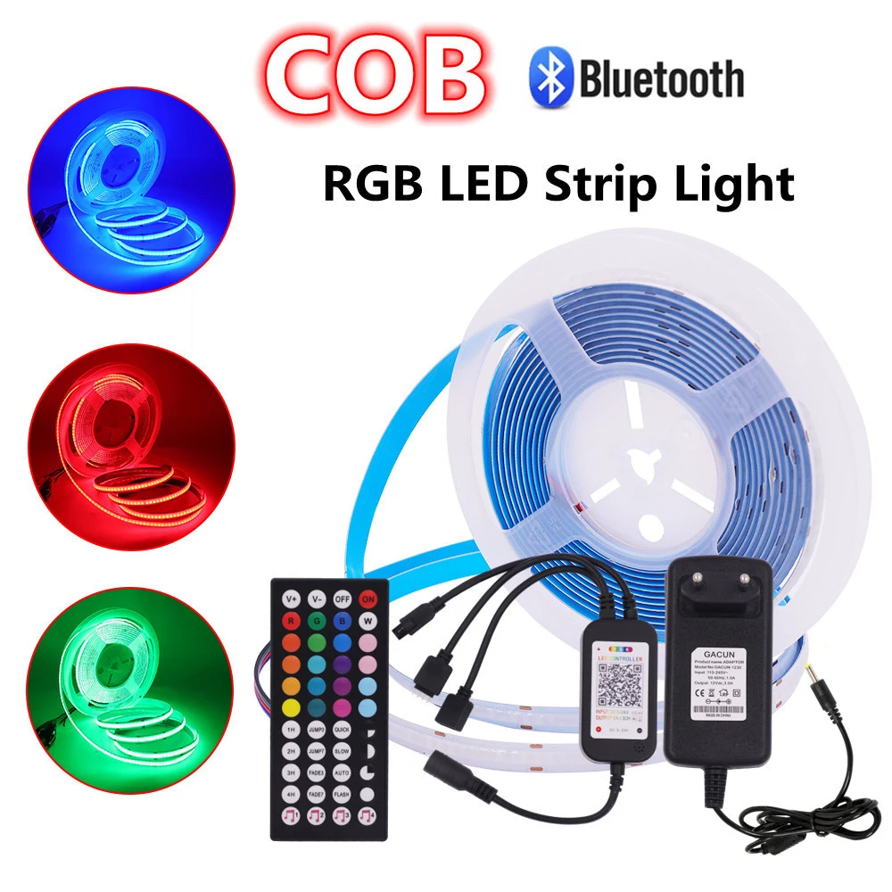 

RGB COB LED Strip DC 12V 840LEDs/M High Density Bluetooth APP Control Flexible Ribbon Tape Light Lamp FCOB Strip
