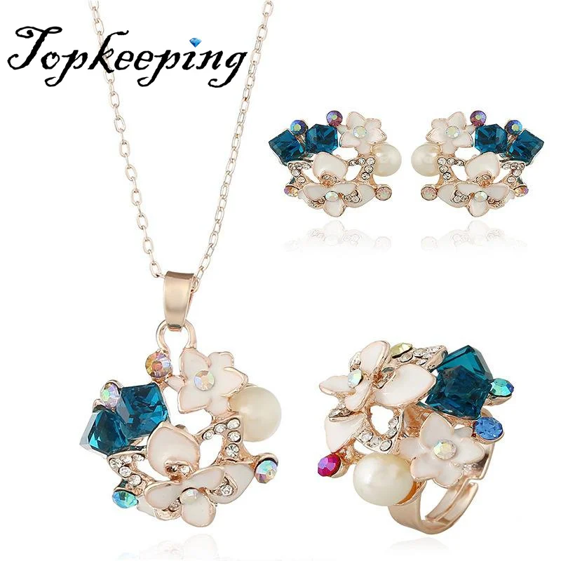 

Enamel Flower Busuteria De La Dama Mujer Opal Vintage Black Natural Pendant Set Silver Color Alloy