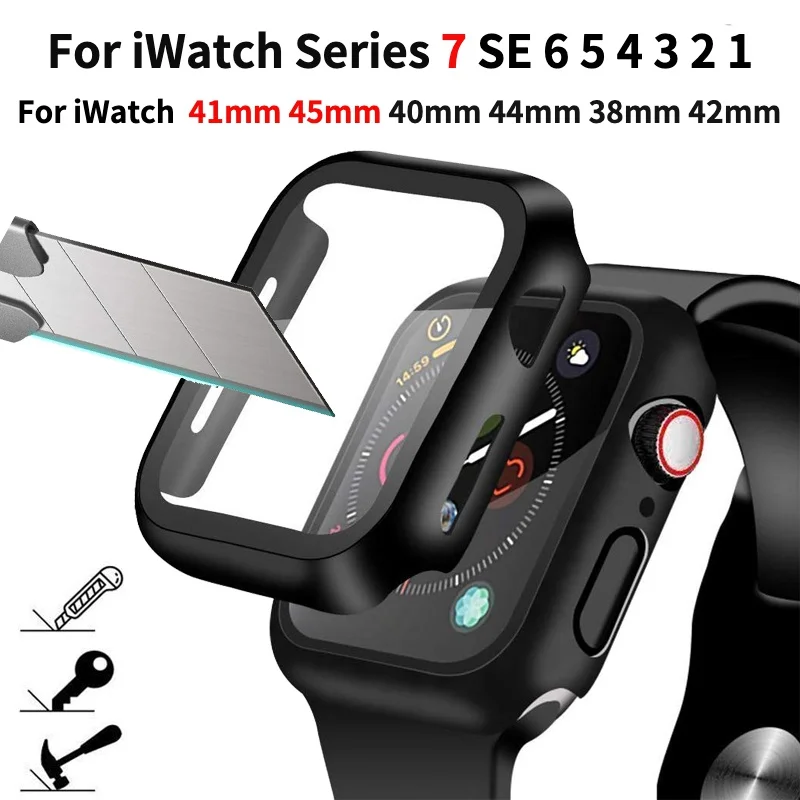 Закаленное стекло и чехол 2 в 1 для Apple Watch Series 7 41 мм 45 iWatch SE 6 5 4 3 38 40 42 44 |
