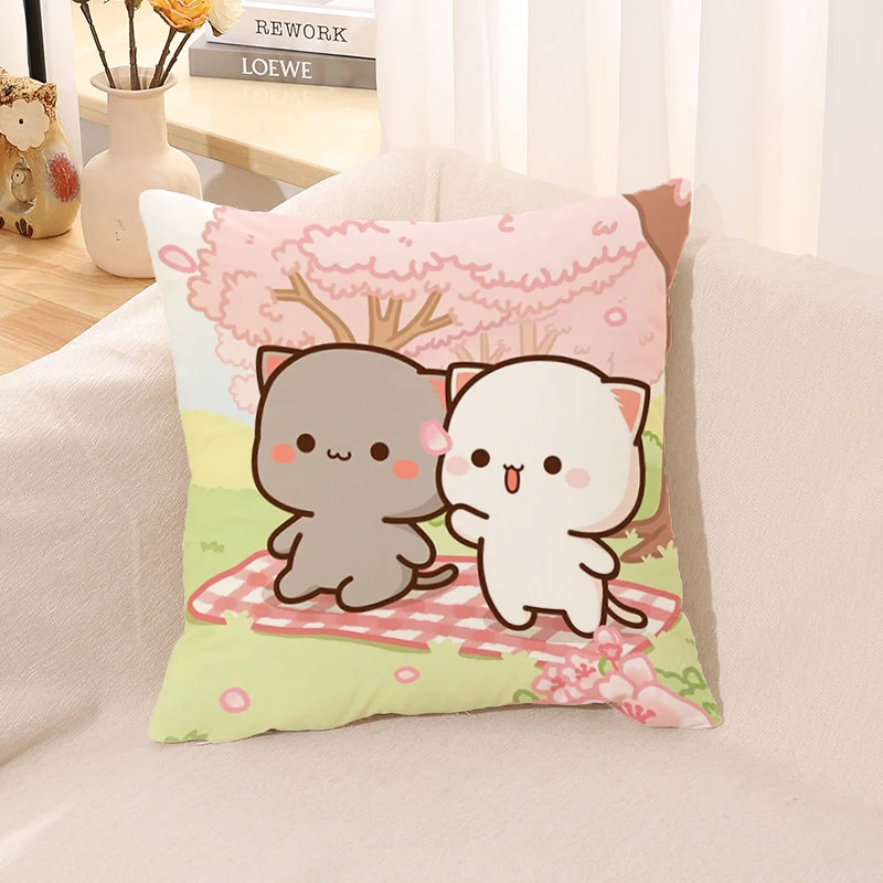 

Pillows Cover Square 45x45 Cushions Covers For Bed Car Office Peach Mochi Cat Decorative Cushion 60x60cm Anime Pillow Room Decor