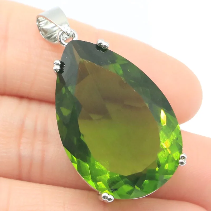 

40x20mm High Trendy Polished Big Size Drop Shape 30x20mm Green Peridot Pink Morganite White CZ Silver Pendant