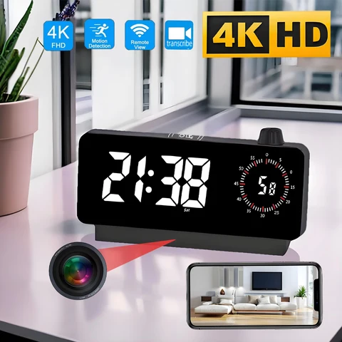 Мини-камера-часы 4K HD с Wi-Fi, поддержка удаленного просмотра, обнаружения мобильных устройств, регулировка света, беспроводная Wi-Fi-камера в стиле няни