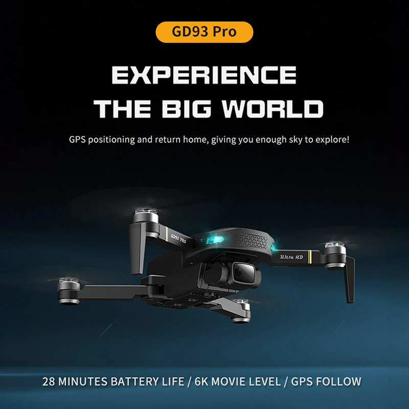Дрон GD93 PRO 4K HD для аэрофотосъемки Квадрокоптер с GPS и ESC Радиоуправляемый