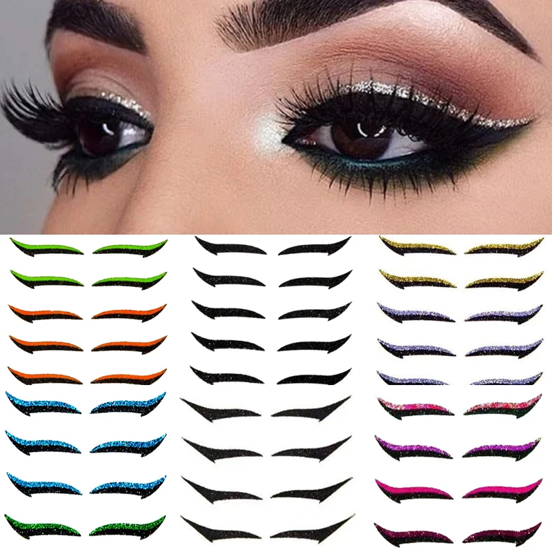 

6 Pairs Glitter Eyeliner Sticker Set Waterproof Double Line Eyelid Patch Reusable Self-adhesive Eyelid Sticke Makeup Beauty Tool