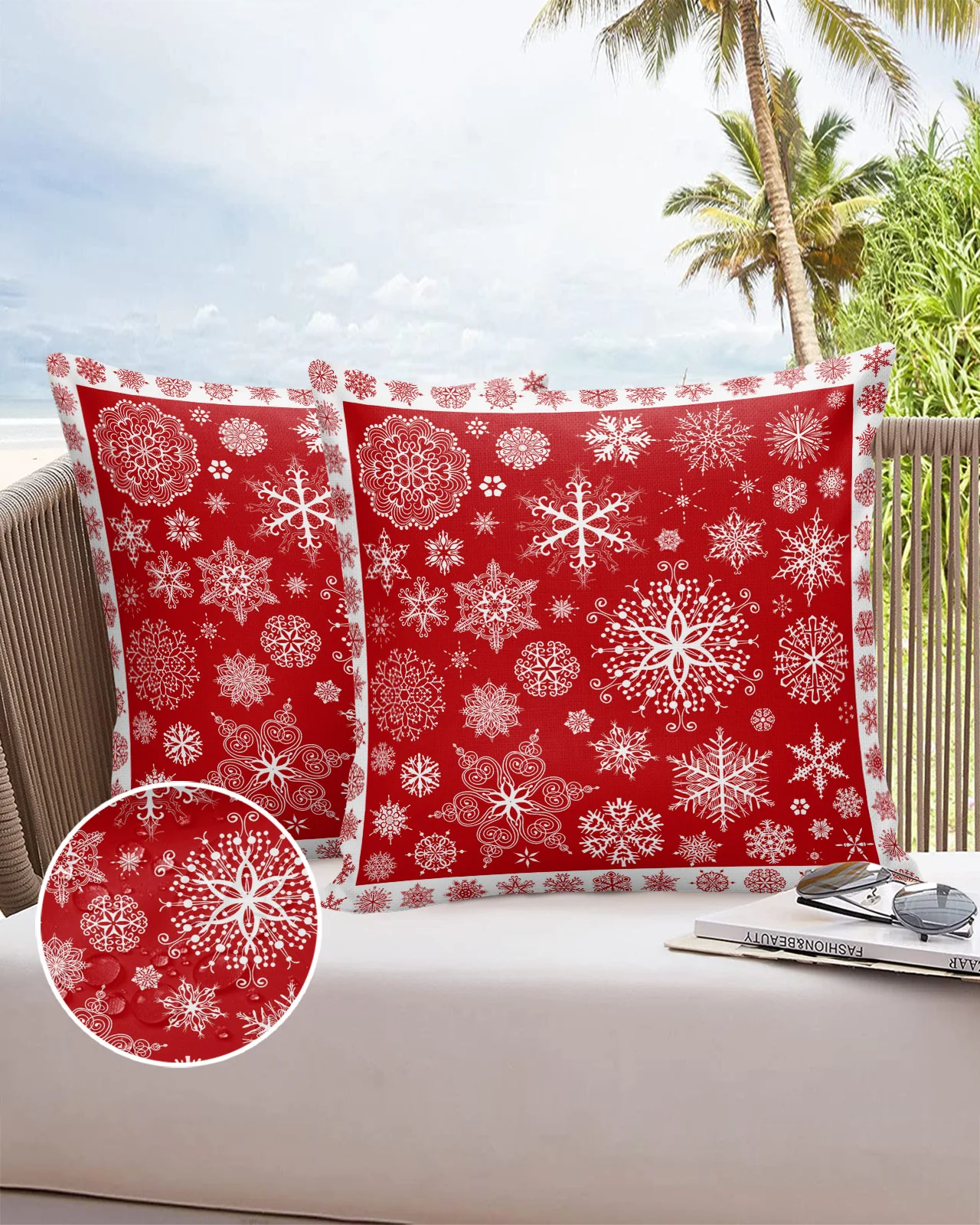 

2/4PCS Christmas Red Snowflake Texture Waterproof Decorative Sofa Pillowcase Case Garden Yard Cushion Cover