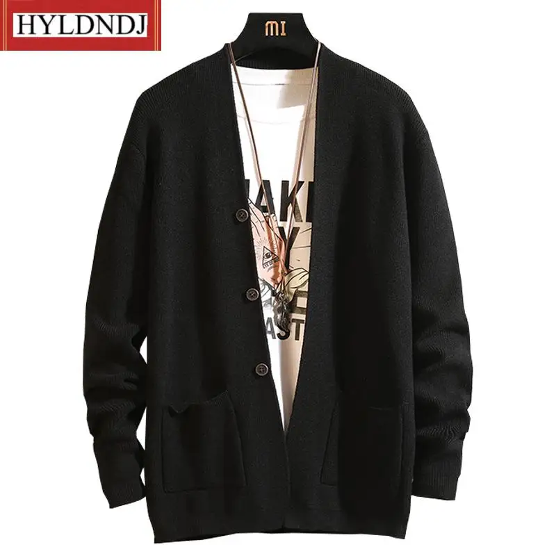 Korean Sweater Men Autumn New Cardigan Men Clothing Fashion Button Decor Front Pocket Loose Casual Mens Cardigan 3Color 3Xl