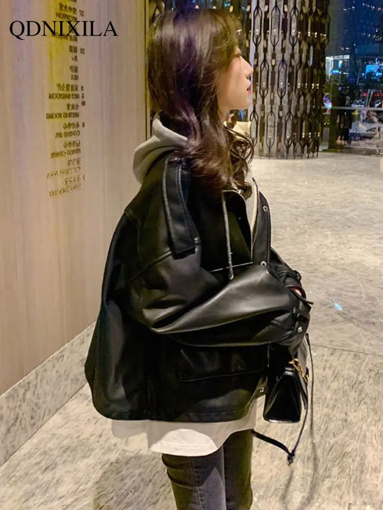 Leather Jacket Women Black PU Short Leather Jacket Motorcycle Suit Women's Spring Jackets Hoodies Women Oversize Winter Jacket