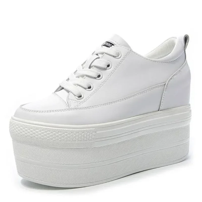 Лидер продаж женская вулканизированная обувь из натуральной кожи 12 см кожаная на