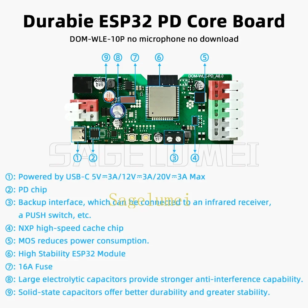 Цифровой светодиодный контроллер DOMRAEM PD 3A с питанием ESP32 WLED, 5 В12 В20 В, с портом микрофонаUART и предохранителем 16 А для полосок WS281X SK6812 APA102 (art.: 3920d41cdc207) - 3920d41cdc207