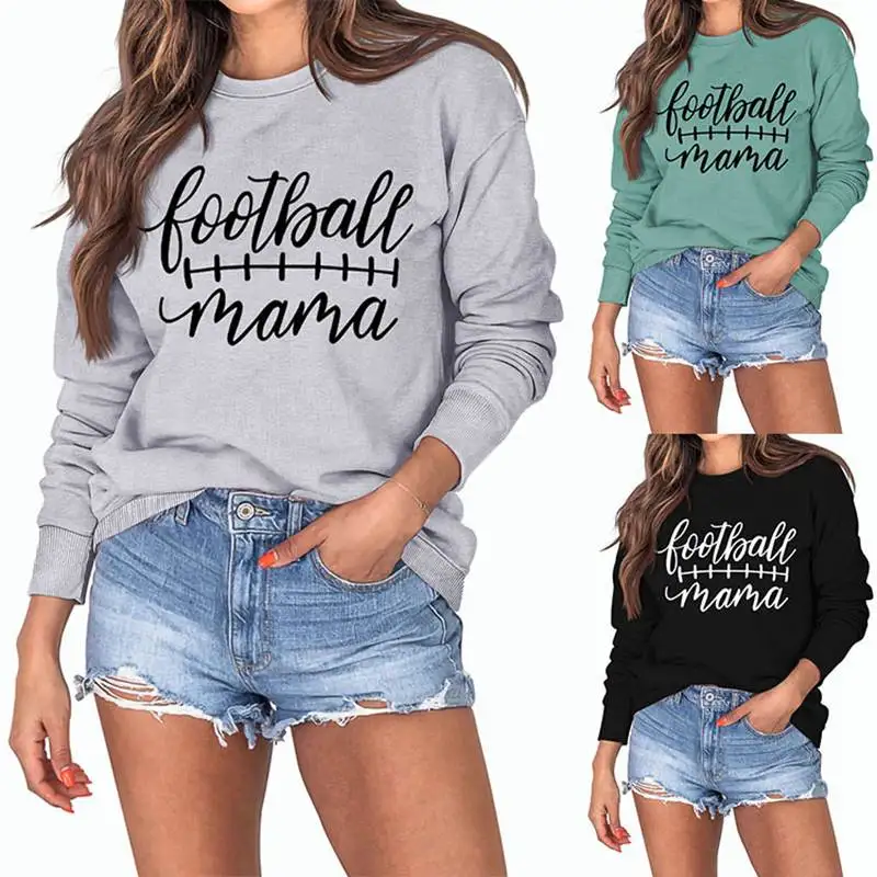 New autumn and winter fashion simple retro round neck top long sleeve footballmama letter printing casual loose sweater