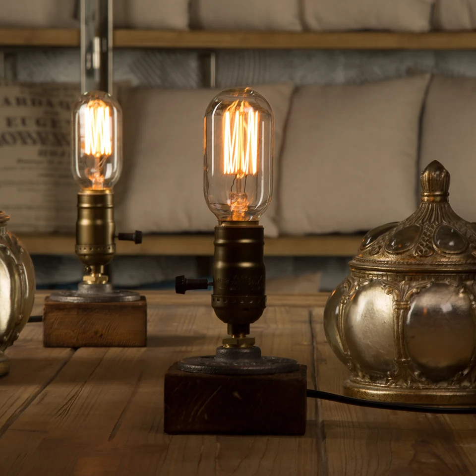 

Retro Table Lamp Wood Vintage Desk Light Village Dimmable 40W Edison Bulb 110V 220V Bedroom Bar Table Light Wooden Desk Lamps