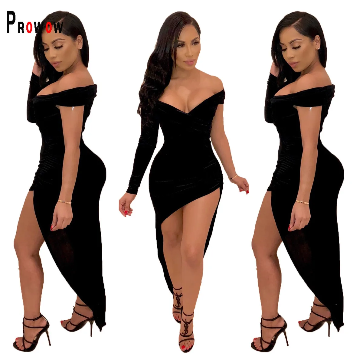

Женское платье с V-образным вырезом Prowow, черное приталенное вечернее платье с асимметричными вставками, одежда для клуба и вечерние ринки, Н...
