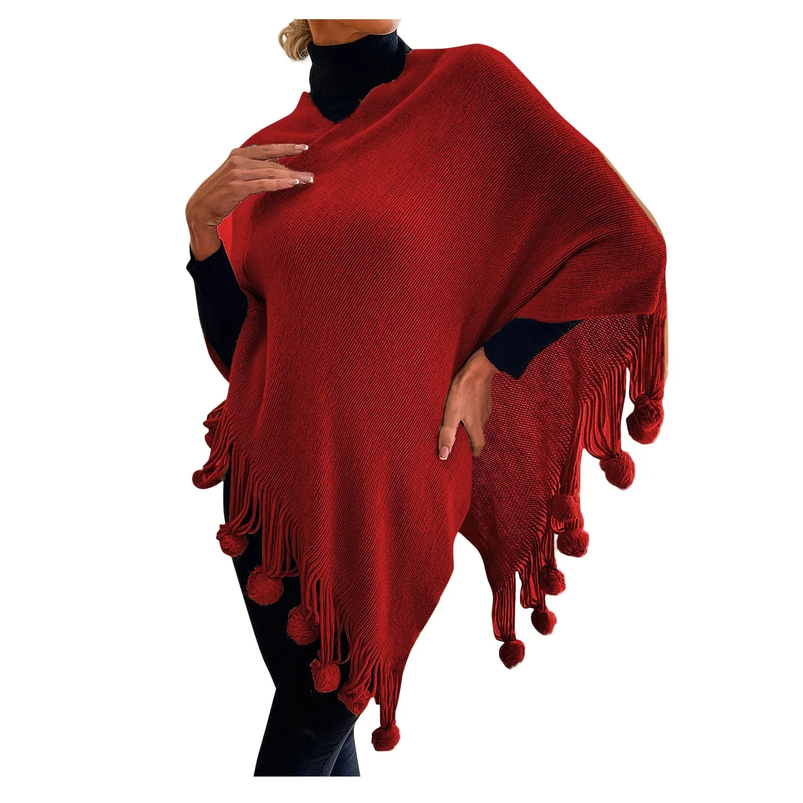 

Hairball Knitted Women Warm Tassel Shawl Cape Coat Casual Loose Poncho Shawl Outwear Cloak Knitting Shawl Knitted Cloak Sweater