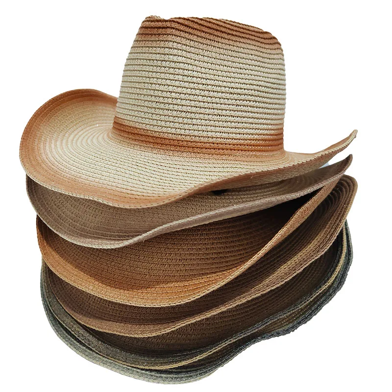 Cowgirl Hat graduated  western Cowboy hat  Summer sun Protection  Panama sun hat chinese vintage hats Women Straw hat Beach cap