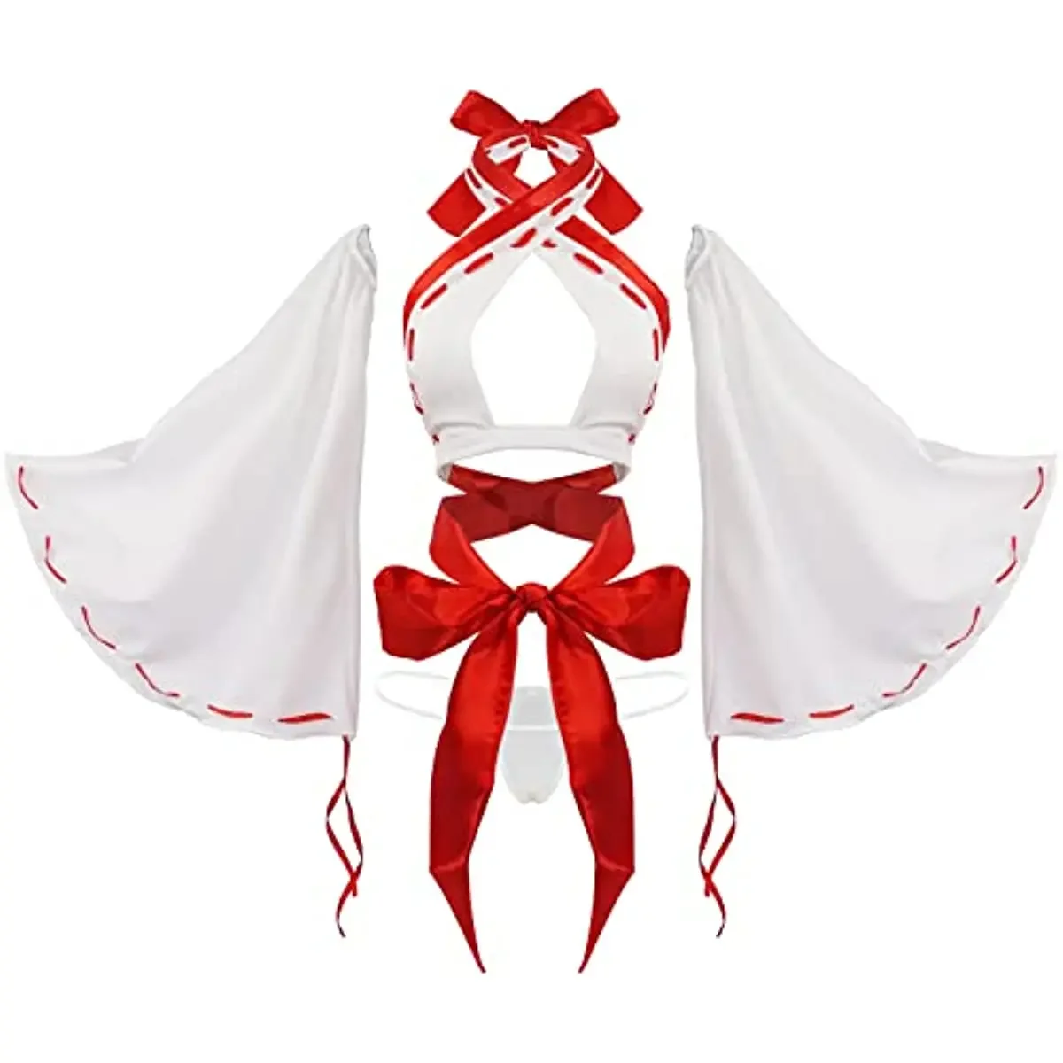 Женский костюм для косплея Miko из японского аниме красно-белое кимоно с