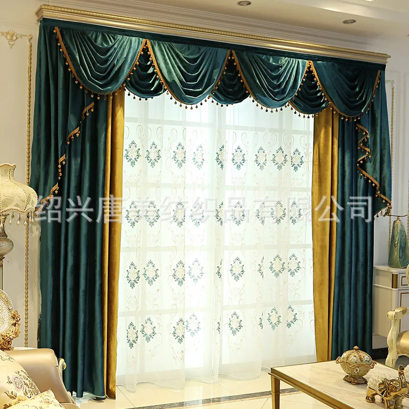 

European Style Luxury Velvet Curtains for Living Room Villa High Shading(70%-90%) Cortina Bedroom Valance Drapes Home Custom