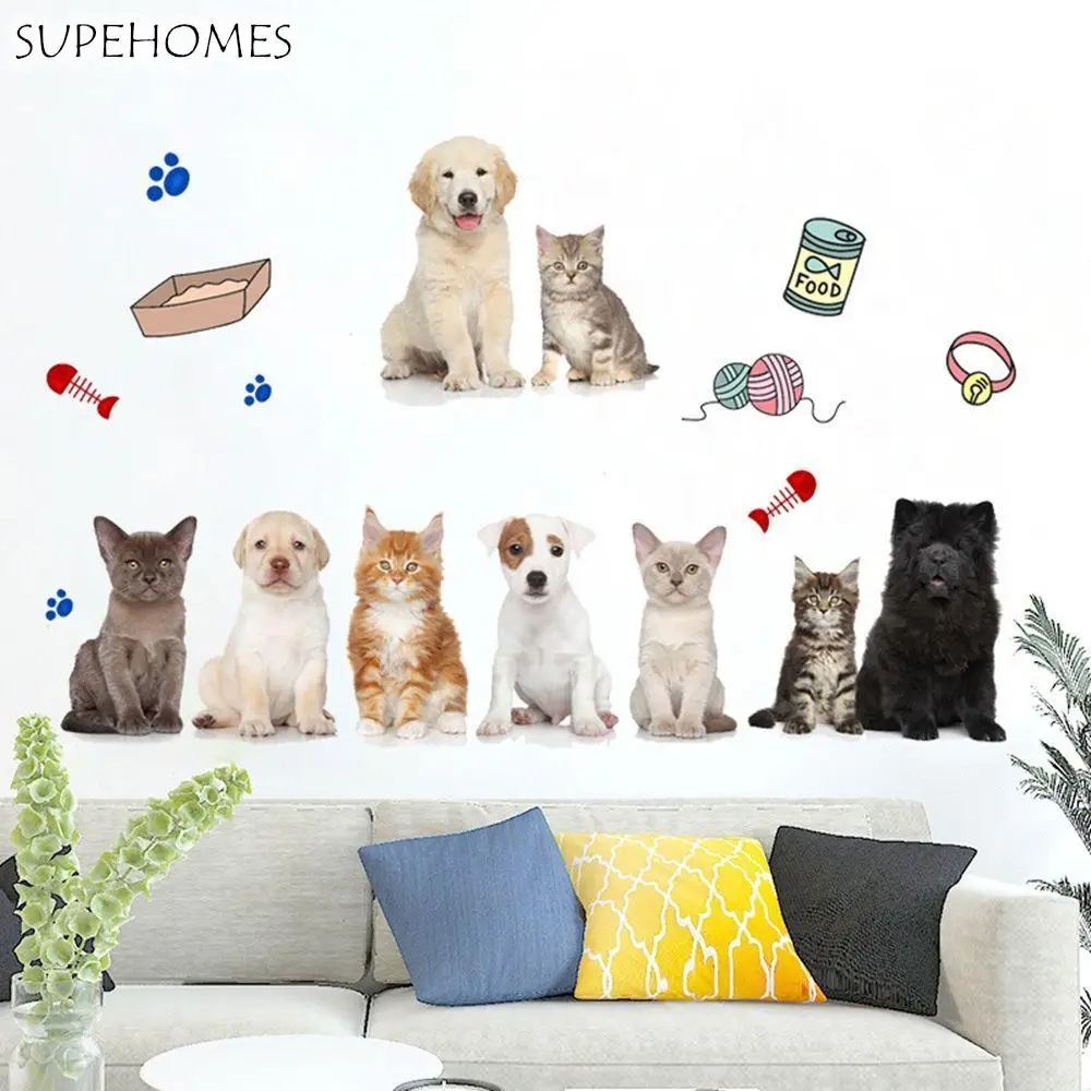 

INS Style PVC Material for Bedroom,Living Room Cute Cat, Dog Pattern Cartoon Wallpaper Wall Sticker Wall DIY 3D Pet Stickers