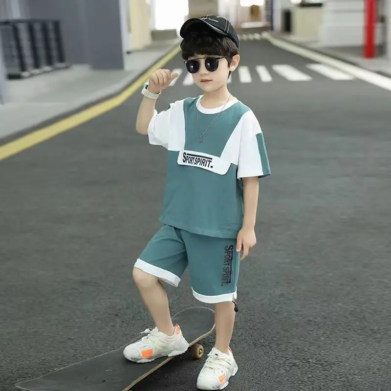 

2Pcs Round Collar Boy's Summer Short Sleeve Suit 2023 Korea Hot Sale Kids New Children Teens Clothes Children 4 5 6 8 10 12 Year
