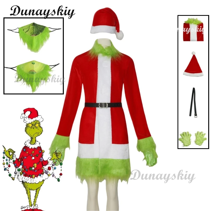 Новые рождественские костюмы одежда для косплея шляпа маска платье Санта-Клауса