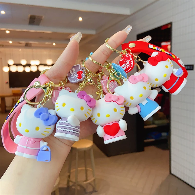 

Sanrio Keychain Kawaii Cute Cartoon Anime Figures Hello Kitty Dress Up Car Key Ring Backpack Pendant Ornaments Gifts For Friends