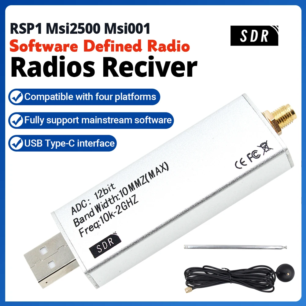 

RSP1 MSI SDR 10KHz-2GHz SDR Receiver 12-bit ADC Aviation Band Receiver Compatible With RSP1 HF AM FM SSB CW Radio Receiver