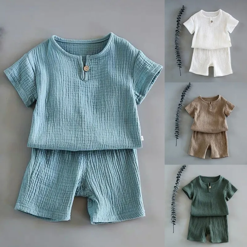 

Summer Children Clothes Sets Linen Sports Clothes For Baby Girl Boy Clothing Sets T-shirts+Shorts 2 Piece Kids 1-6Years Clothing