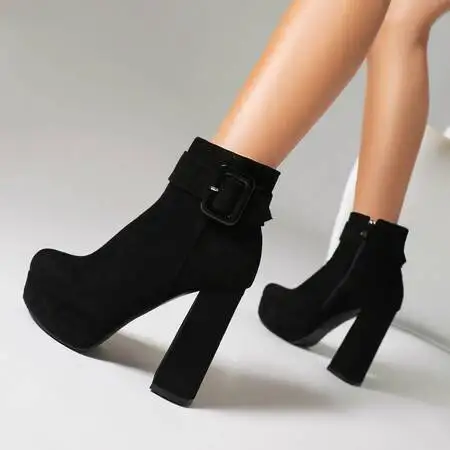 Женские ботильоны с круглым носком на блочном каблуке 12 см