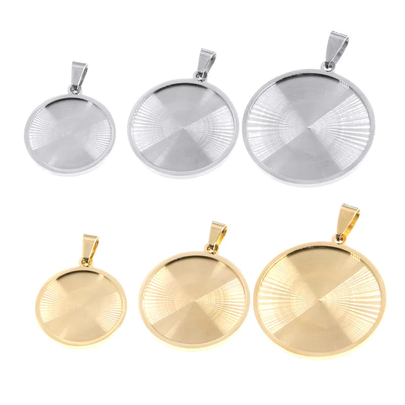 

2pcs 20-30mm Inner Size 2 Color Stainless Steel Round Cabochon Base Setting Diy Blank Pendant Tray For Necklace Making