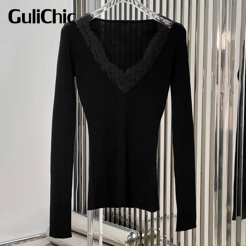 11 5 GuliChic женский вязаный пуловер из смесовой шерсти элегантный тонкий кружевной