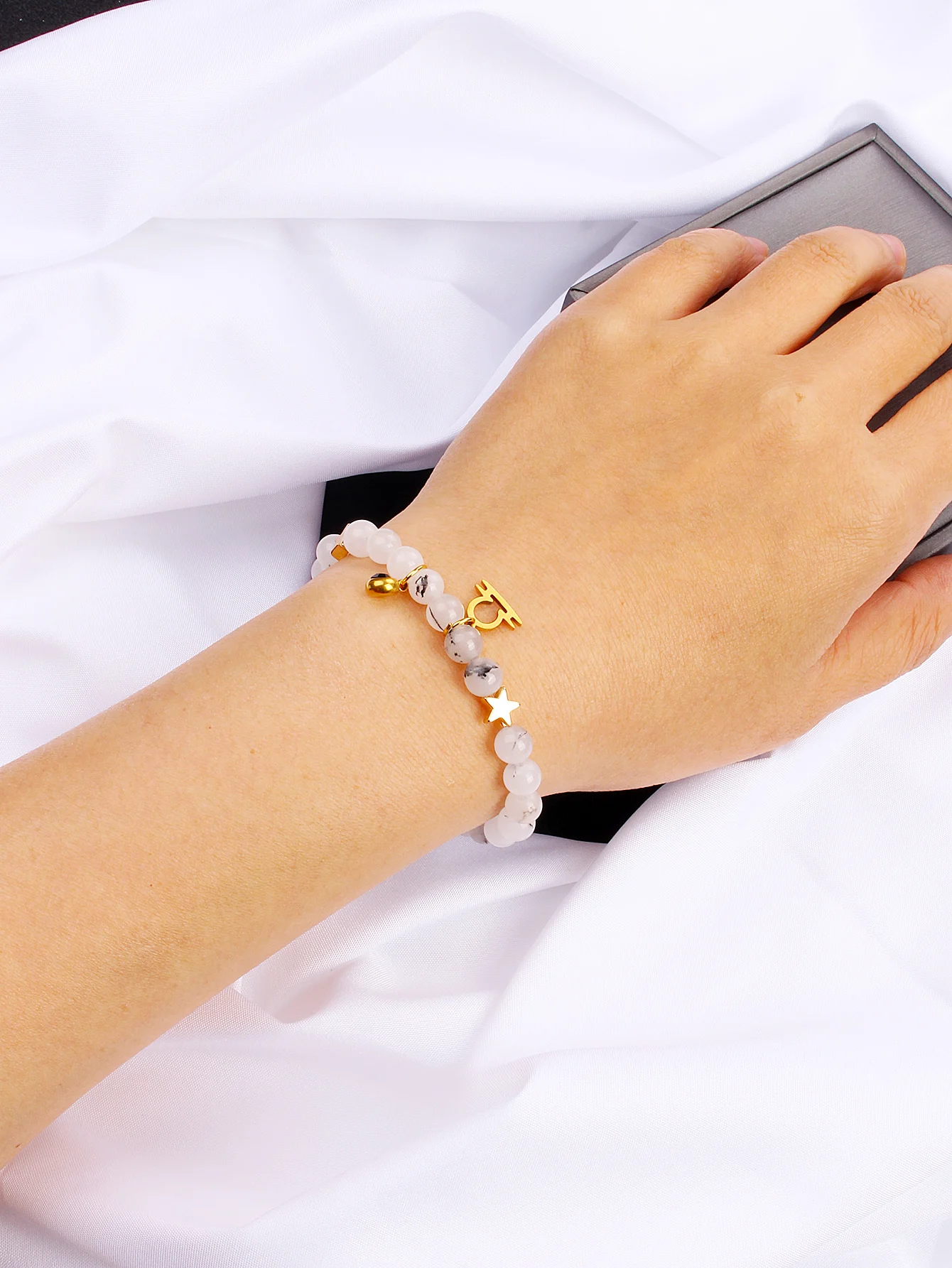 Браслет-подвеска из натурального камня 6 мм для женщин и девочек нержавеющая