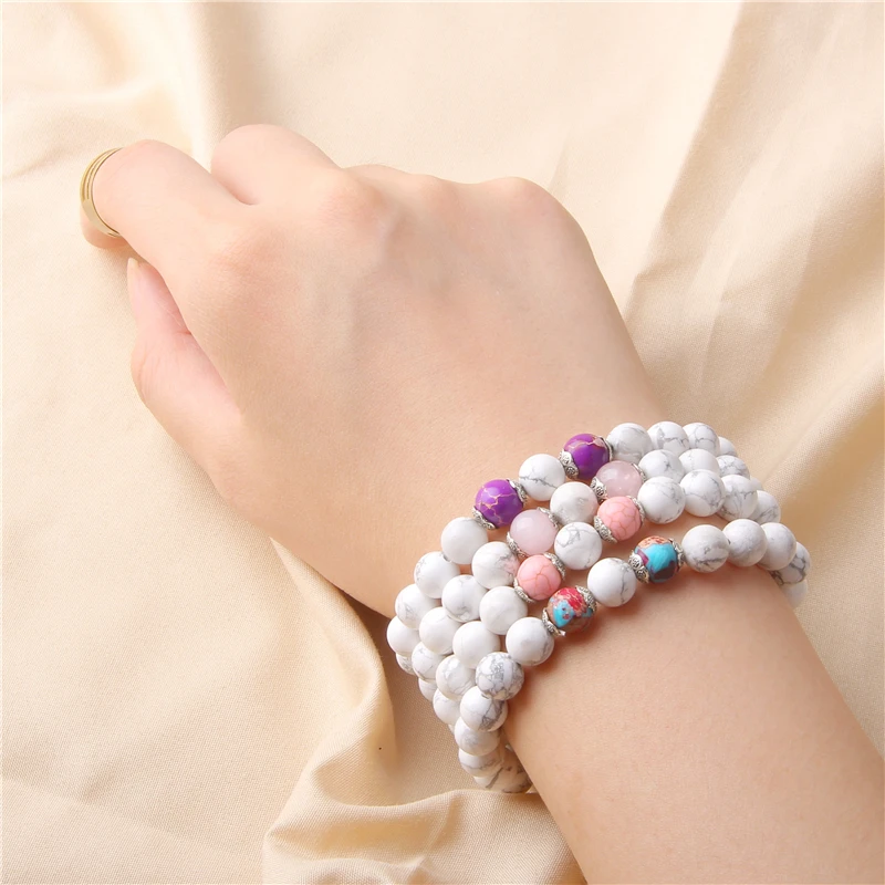 

Natural Stone Howlite Beaded Bracelets Rose Quartzs Agates Spacer Beads Bracelets High Quality Wholesale Bracelets For Men Gifts