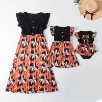 family set ruffled sleeve mother daughter matching dresses flower mom baby mommy and me clothes fashion woman girls cotton dress