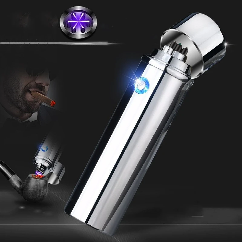 

Metal Windproof Flameless USB Rechargeable Multi-Arc Lighter, LED Display Light Touch Ignition Cigar Lighter For Men's Gift