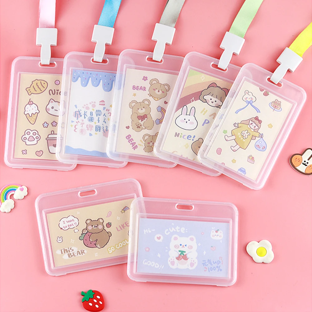 

1PC Cartoon Pictures Lanyard Card ID Transparent and Waterproof Card Holder Case with Lanyard Credit Cover Case