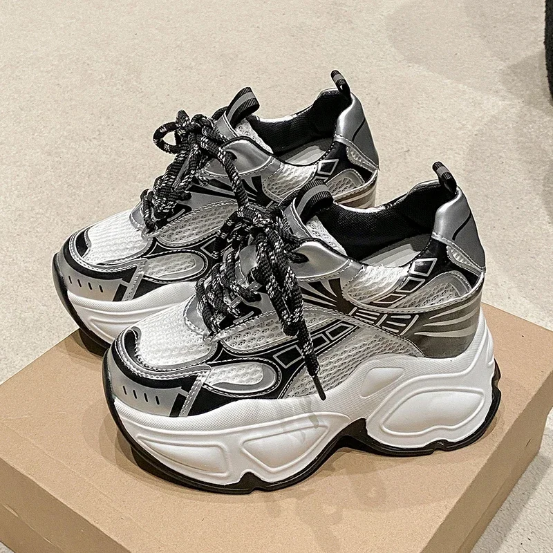 Летние дышащие сетчатые кроссовки 10 см спортивная обувь на толстой подошве