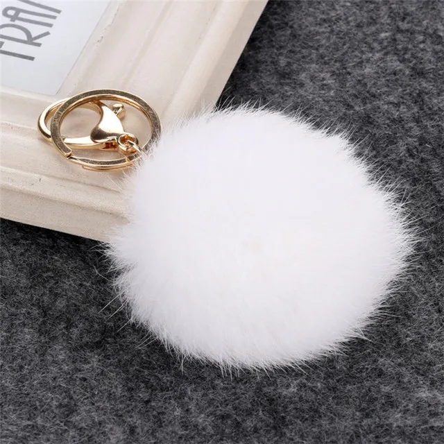 

8CM Fluffy Real Rabbit Fur Pompom Ball Key Chain Women Trinket Pompon Hare Fur Toy keyring Bag Charms Ring Keychain Wedding Gift