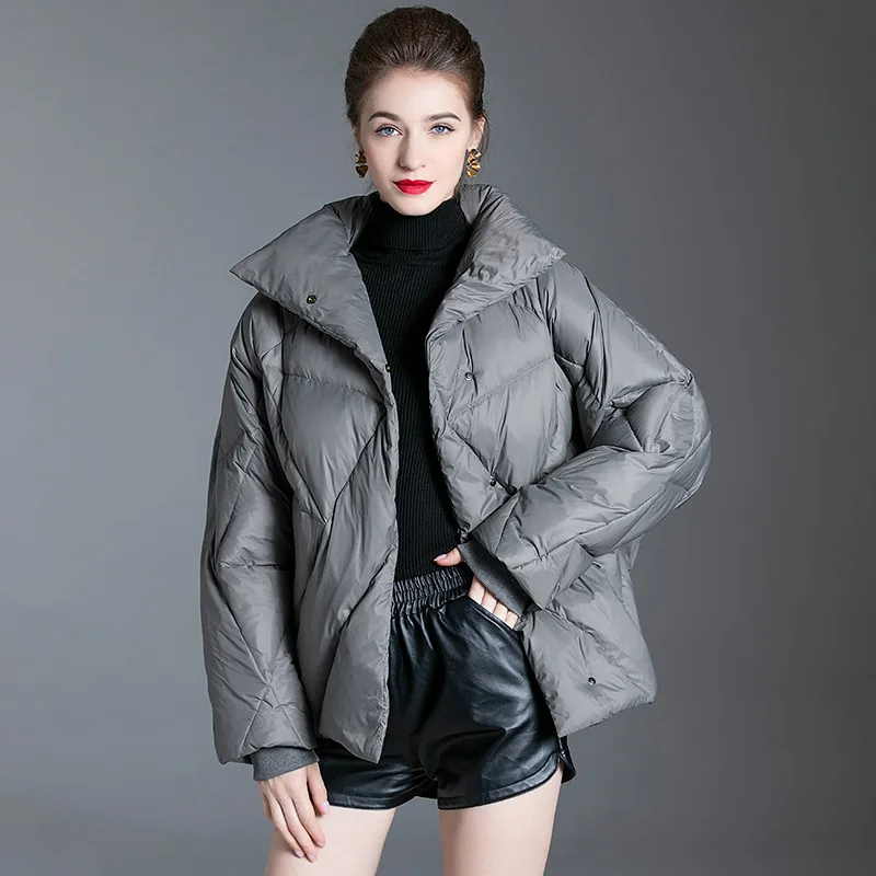 2022 autumn/winter new down jacket personality fashion stand collar minority short style design sense coat woman
