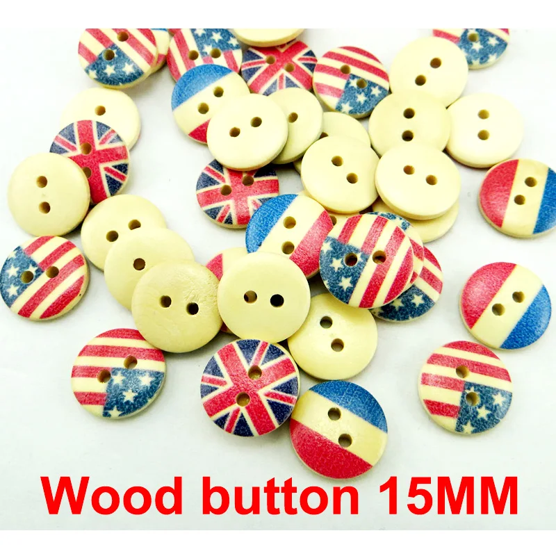 

100 шт., деревянные пуговицы с флагом, 15 мм