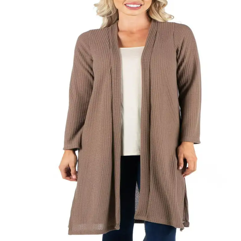 

Comfort Apparel Women's Waffle Fabric Long Sleeve Knee Length Cardigan