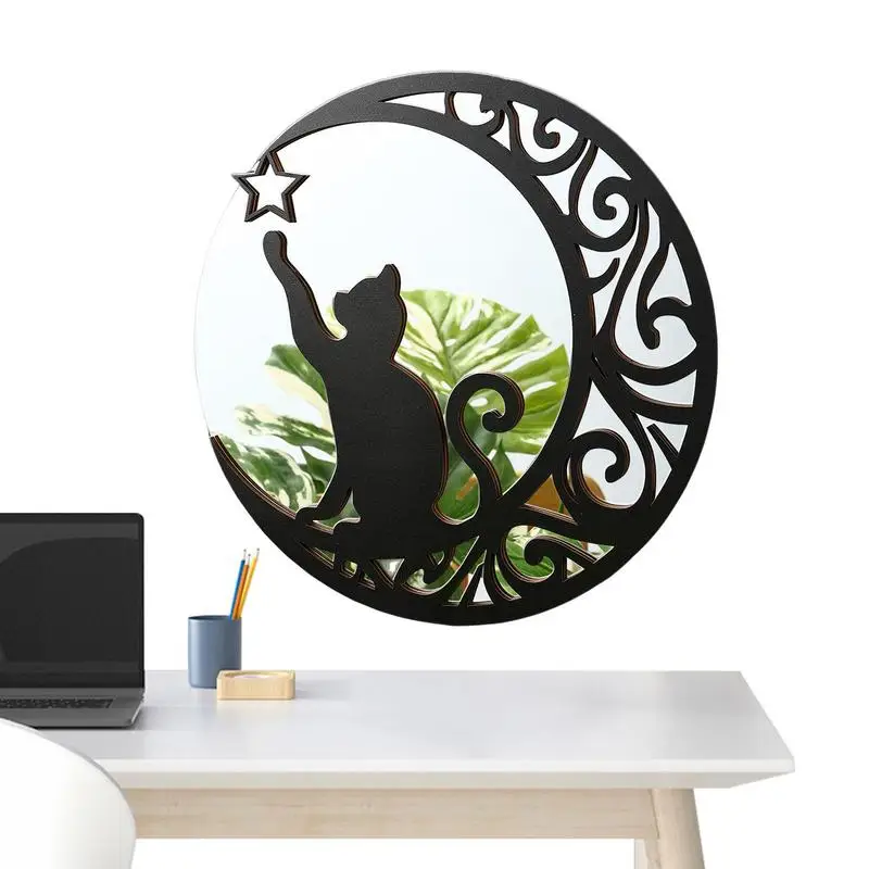 

Decorative Wall Mirror Elk And Black Cat Wall Hang Mirror Decor Portable Elk Black Cat Mirror Decorative Ornament For Dining
