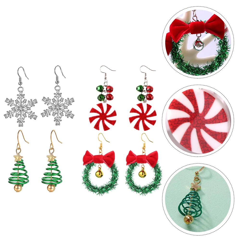 

4 Pairs Christmas Earrings Gifts Unisex Accessories Chic Eardrops Clothing Alloy Men Women