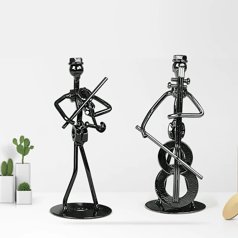 Metal Musician Guitar Player Statue Band Instrument Iron Art Collectible Little Figurine Cafe Office Book Shelf Home Decoration