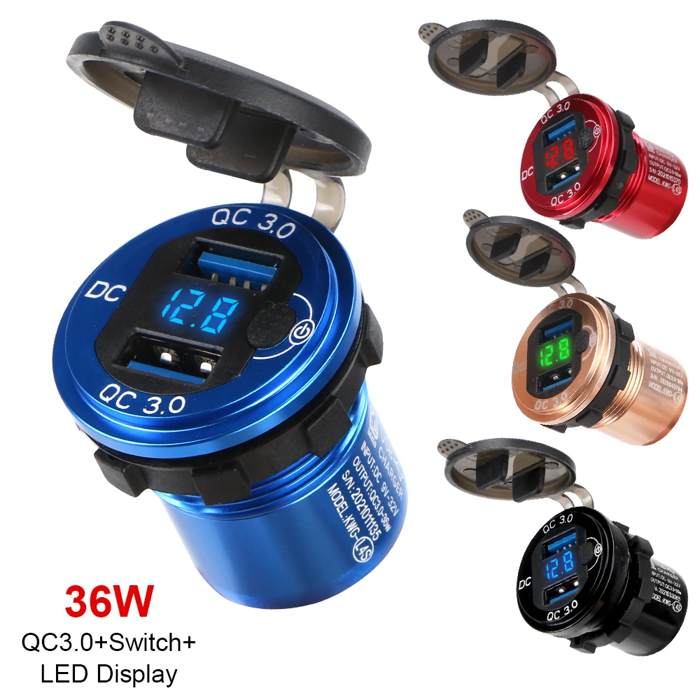 

Автомобильное зарядное устройство с двумя USB-портами QC3.0, водонепроницаемая Быстрая зарядка 3,0, 36 Вт, автомобильные запчасти для телефона, пл...