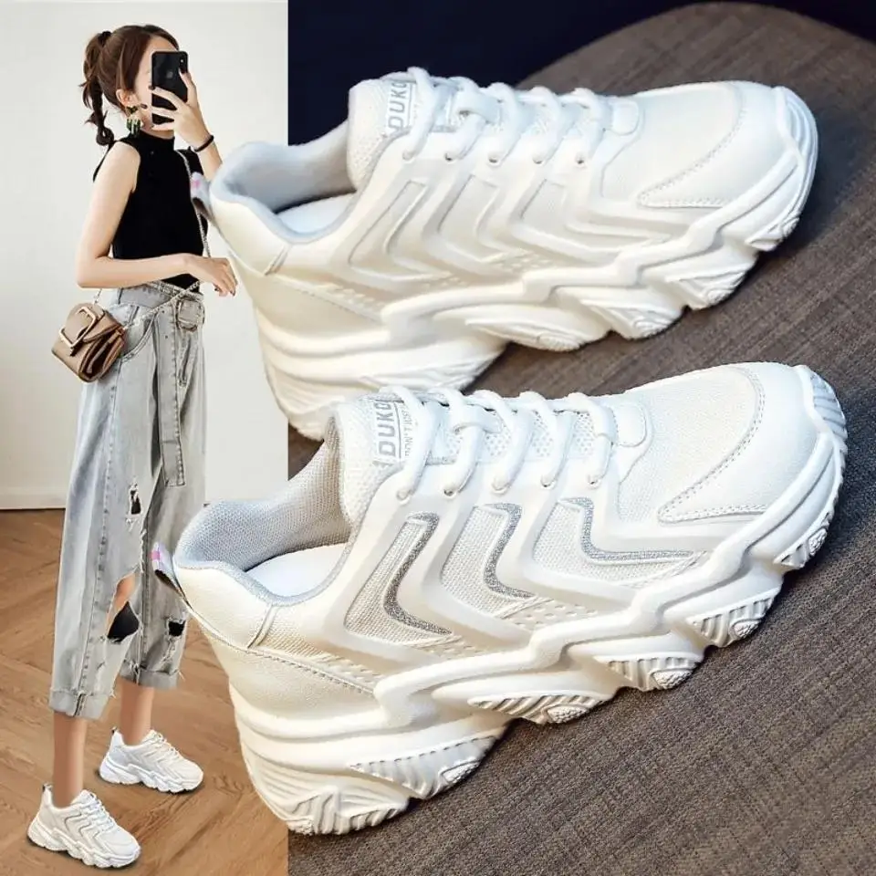 

New Summer 2022 White Athleisure Shoes With Cut-out Breathable Shoes Shoes For Women Sneakers Chunky Sneakers