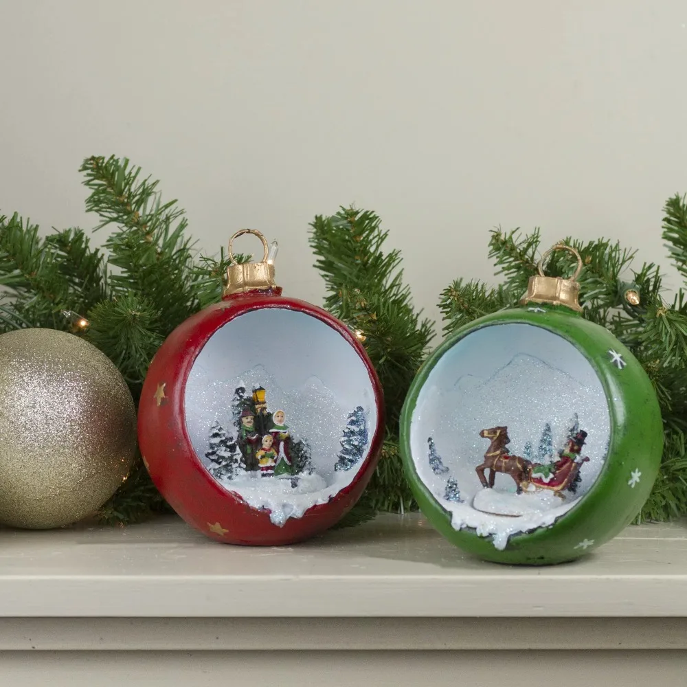 

Set of 2 LED Lighted Winter Scene Christmas Ornament Decorations 5.75"